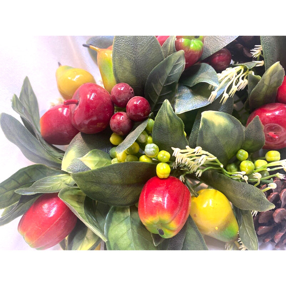 Vintage Plastic Wreath Centerpiece Candle Holder Fall Apples Pinecones - Picture 4 of 6